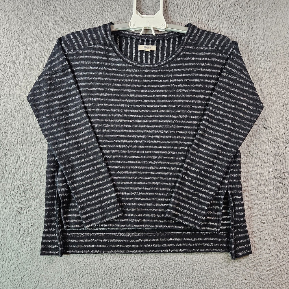 Madewell Top Blouse Women Small Long Sleeve Strech Black Striped Thick Cotton